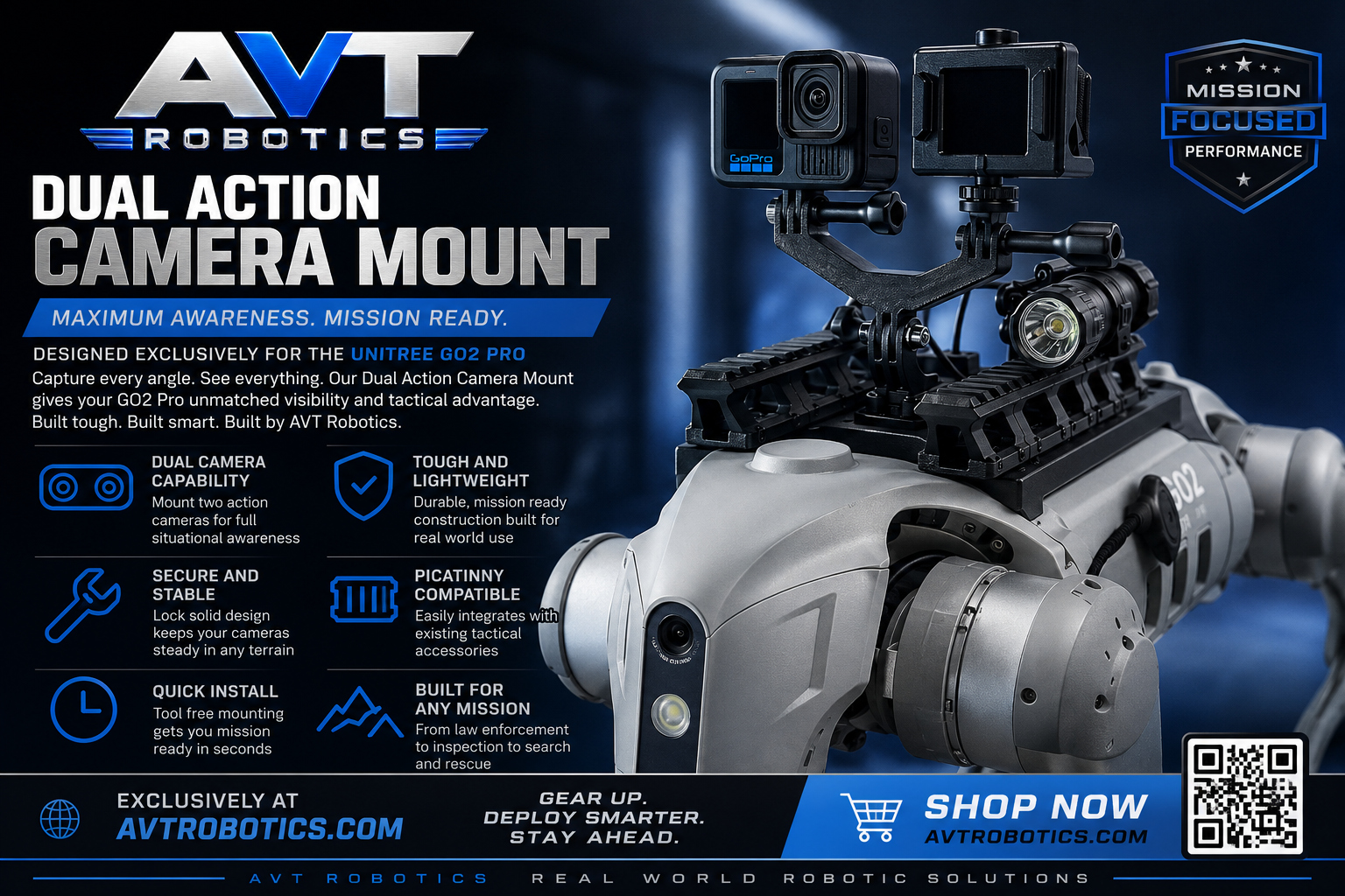Dual Action Camera Mount For Unitree GO2 PRO